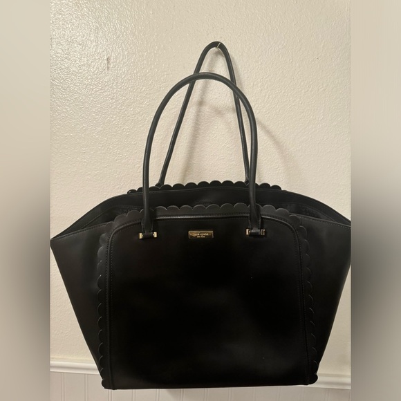 kate spade Handbags - Kate Spade Hayes Street Large Tote-Black Leather WKRU5380 front W callouts-cpics